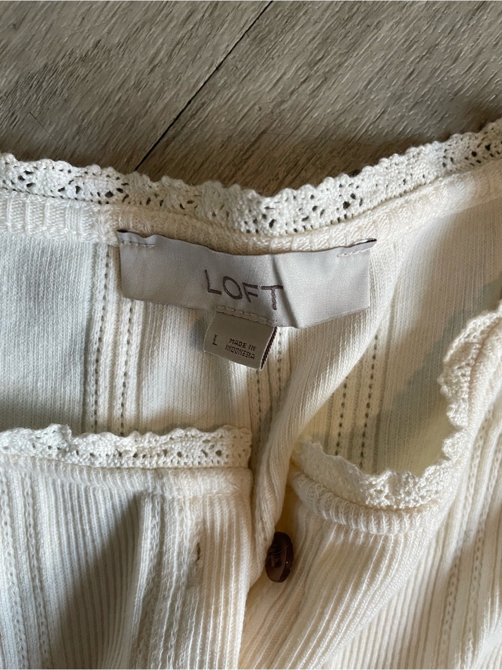 LOFT Cream Button-Front Short Sleeve Top - Picture 2 of 2